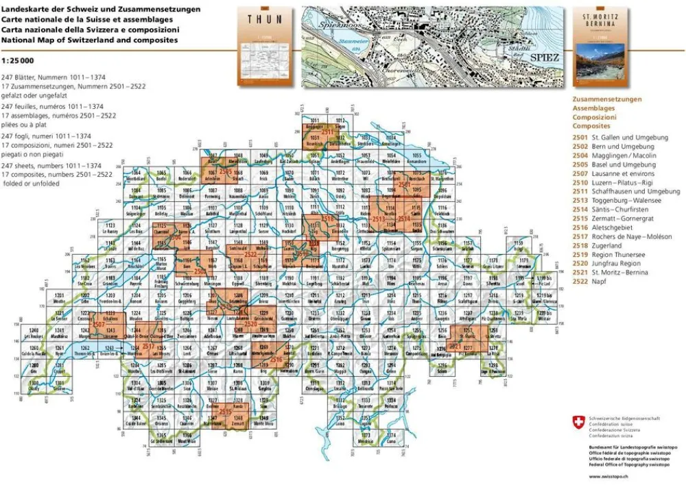 Bundesamt - Swisstopo Topografische kaart 1115 Santis