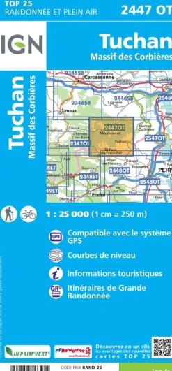 IGN 2447OT Tuchan Massif des Corbières