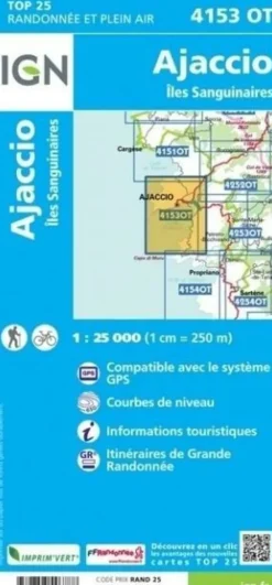 IGN Wandelkaart 4153ot Ajaccio Îles Sanguinaires