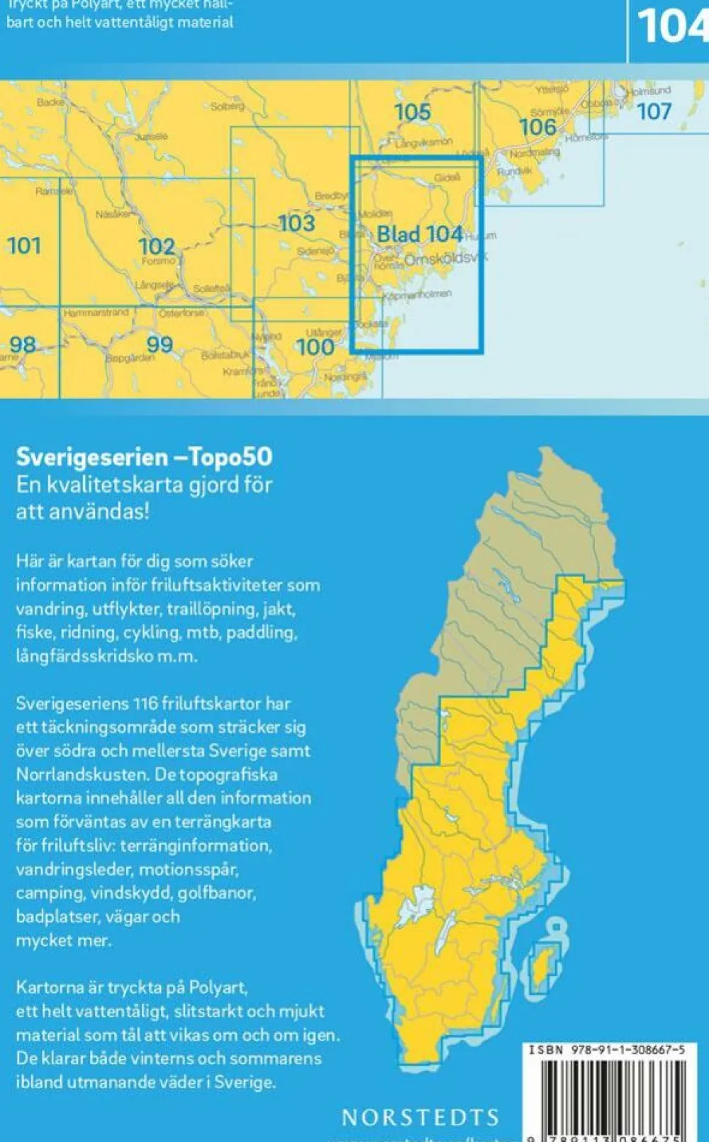 Norstedts Zweden Topografische wandelkaart 104 Örnsköldsvik