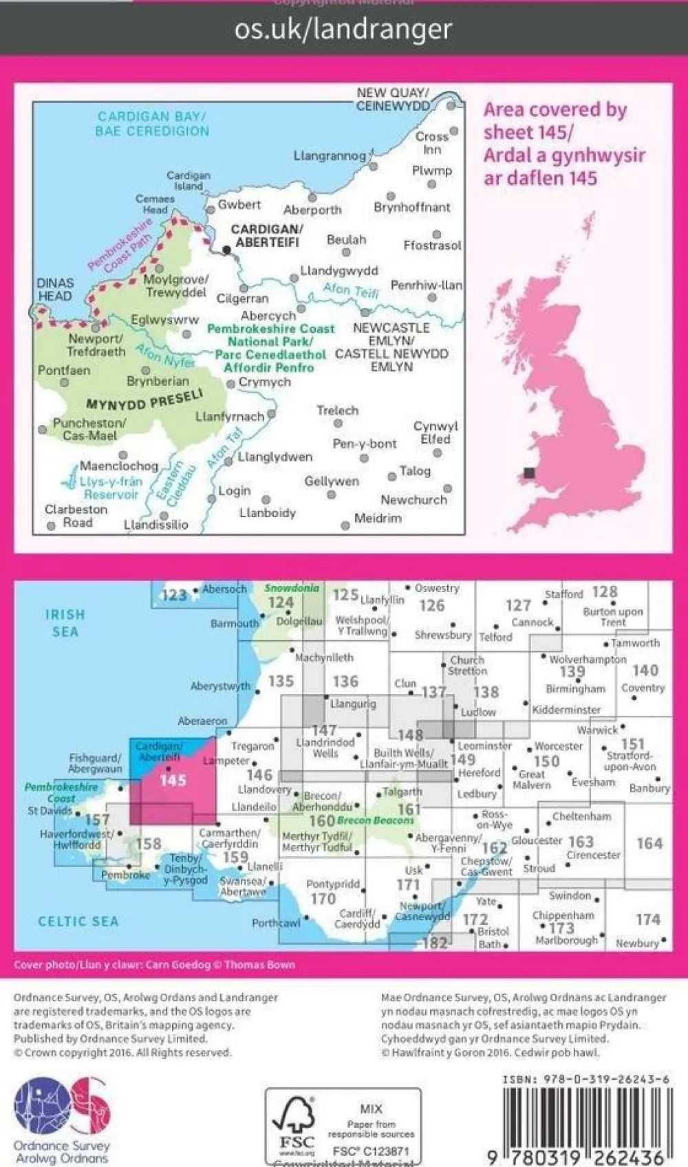 Ordnance Survey Wandelkaart 145 Cardigan & Mynydd Preseli